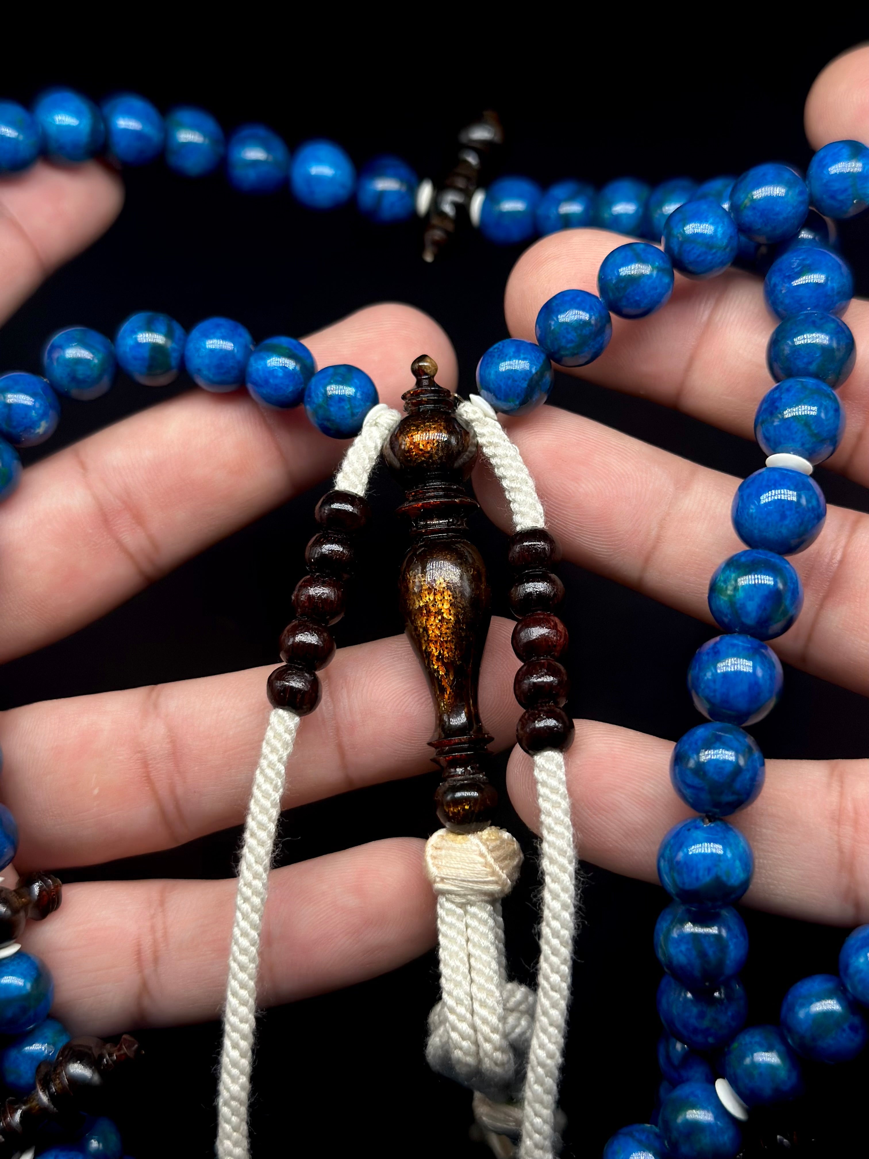 Blue Marjan x Gold Yusr x Tamarind x Oud Agarwood Tasbih