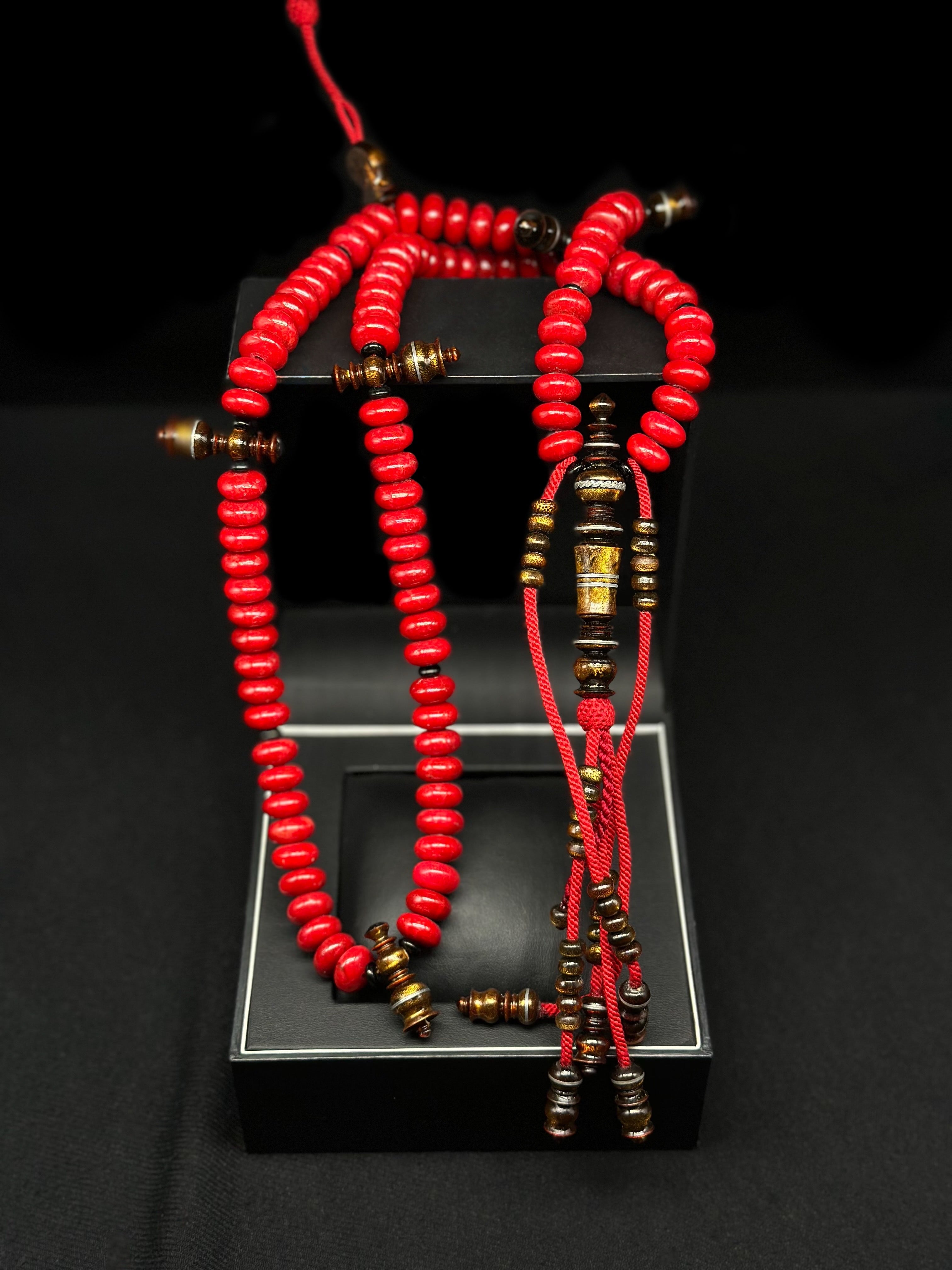 Red Marjan x Gold Yusr Tasbih