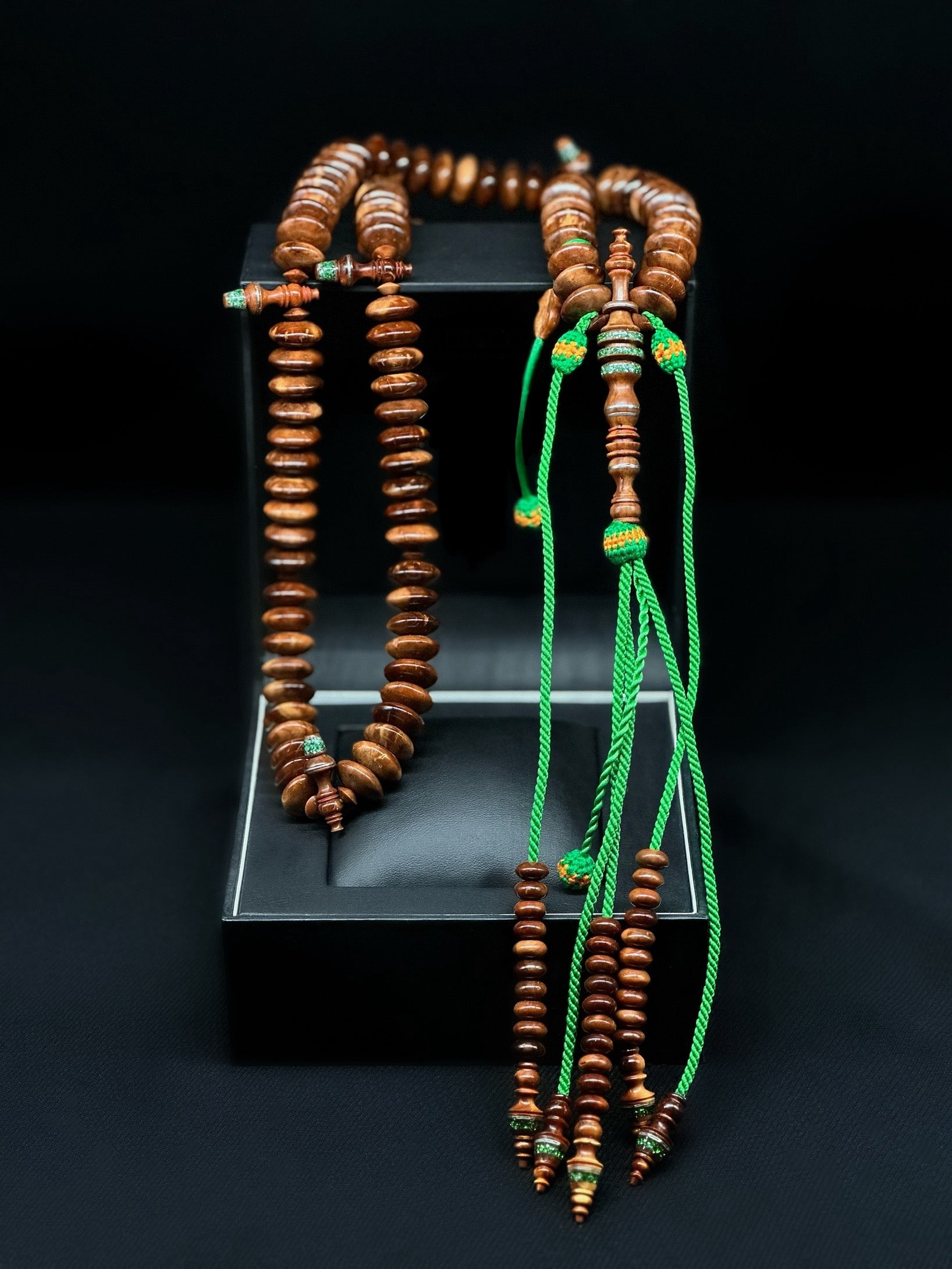 Kuka Coquilla Nut Tasbih With Emerald Inlay