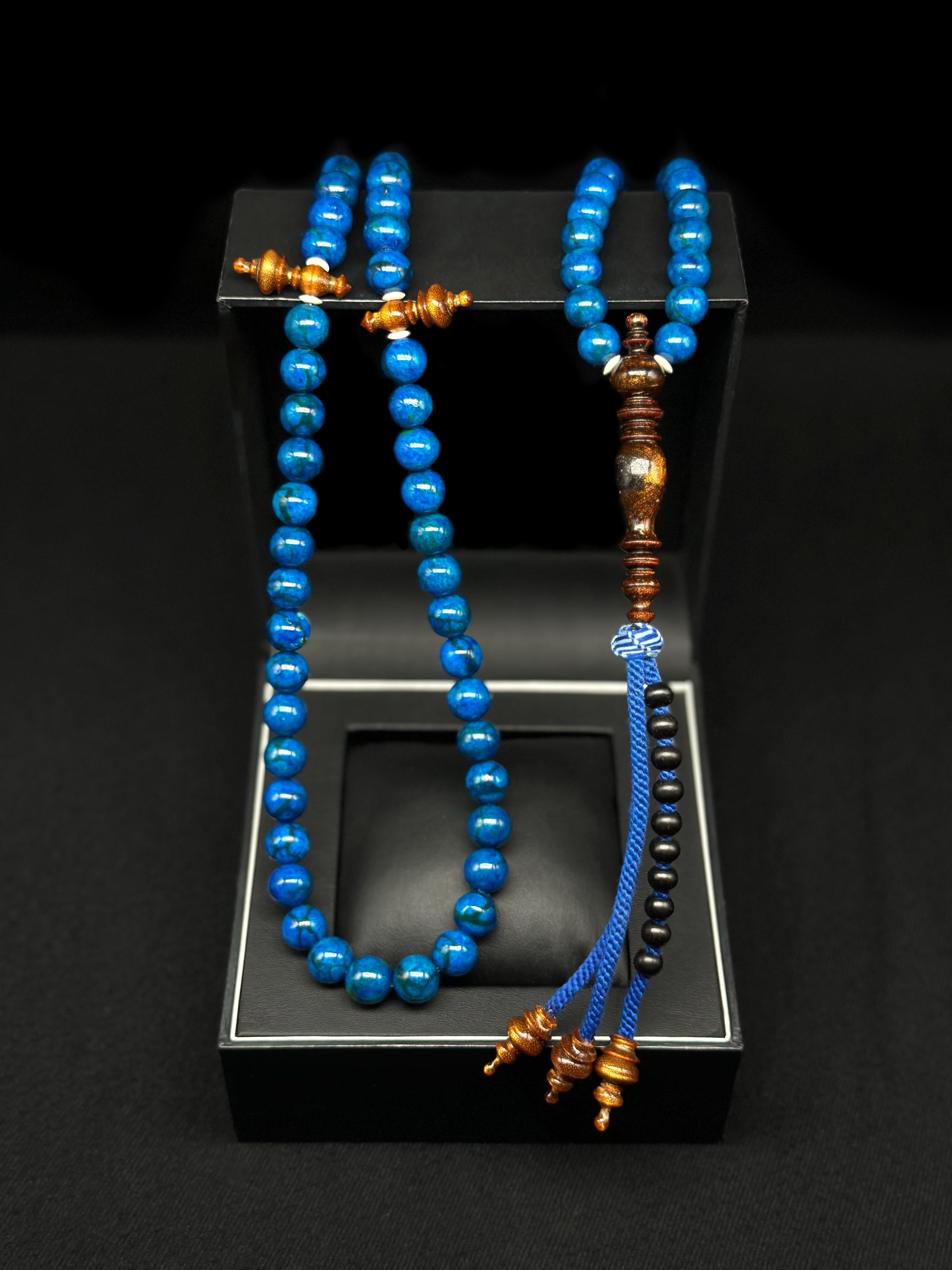 Blue Marjan x Gold Yusr Tasbih 99 Beads