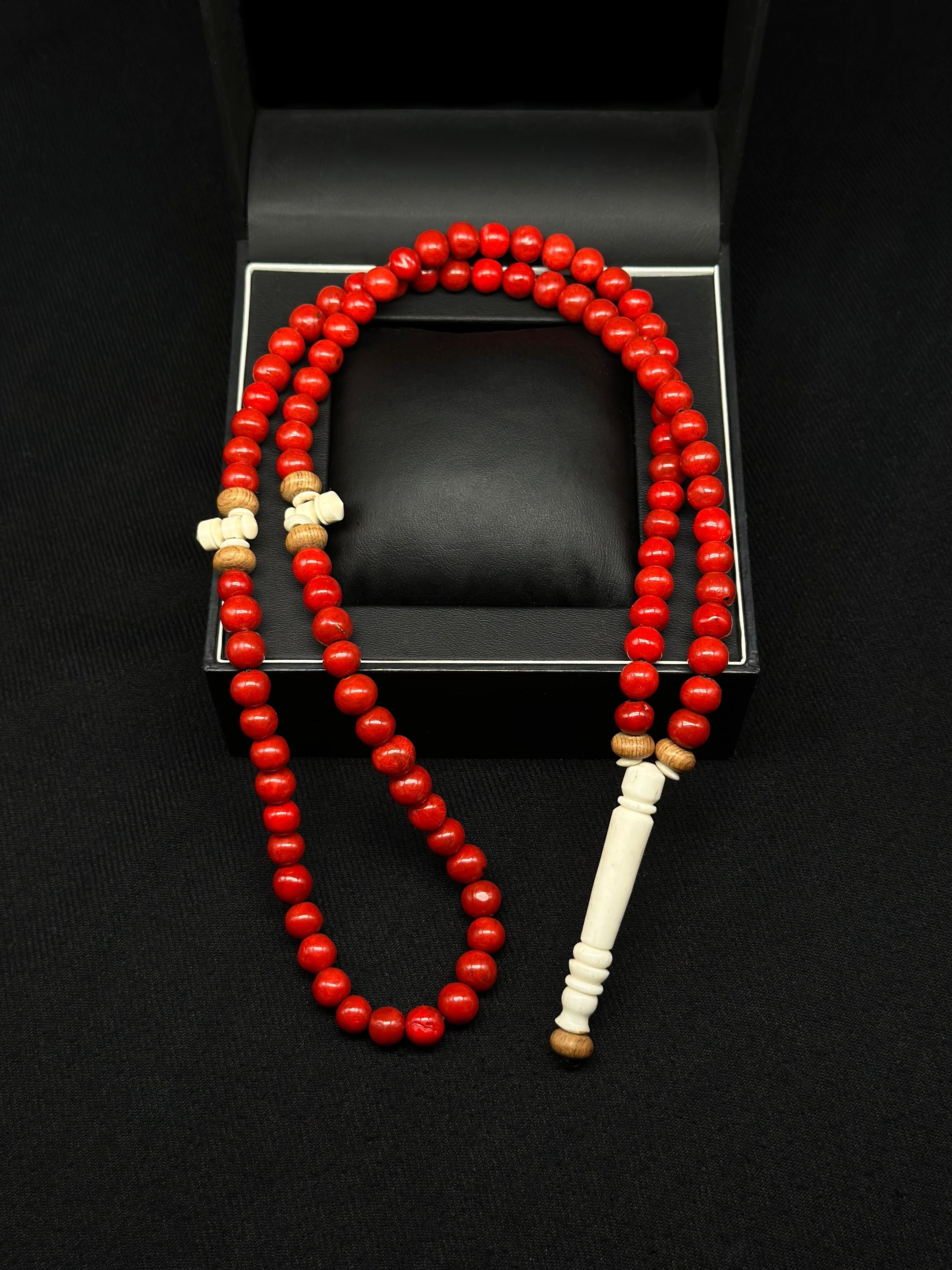 Red Marjan x Olive Wood x Cow Bone 99 Tasbih