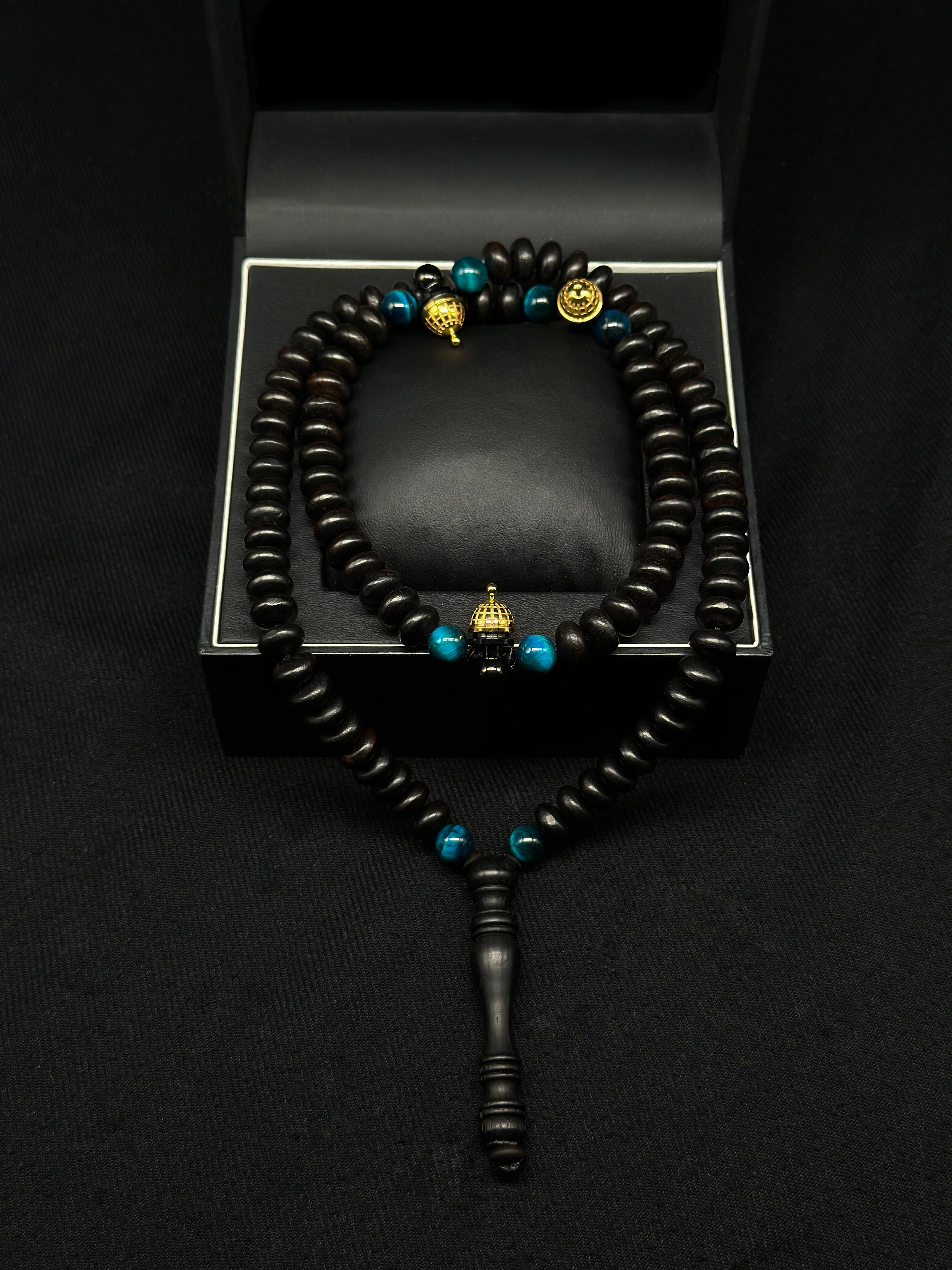 Pure African Blackwood Ebony x Blue Tiger Eye Darqawi Tasbih Al Aqsa Model (Limited Edition)