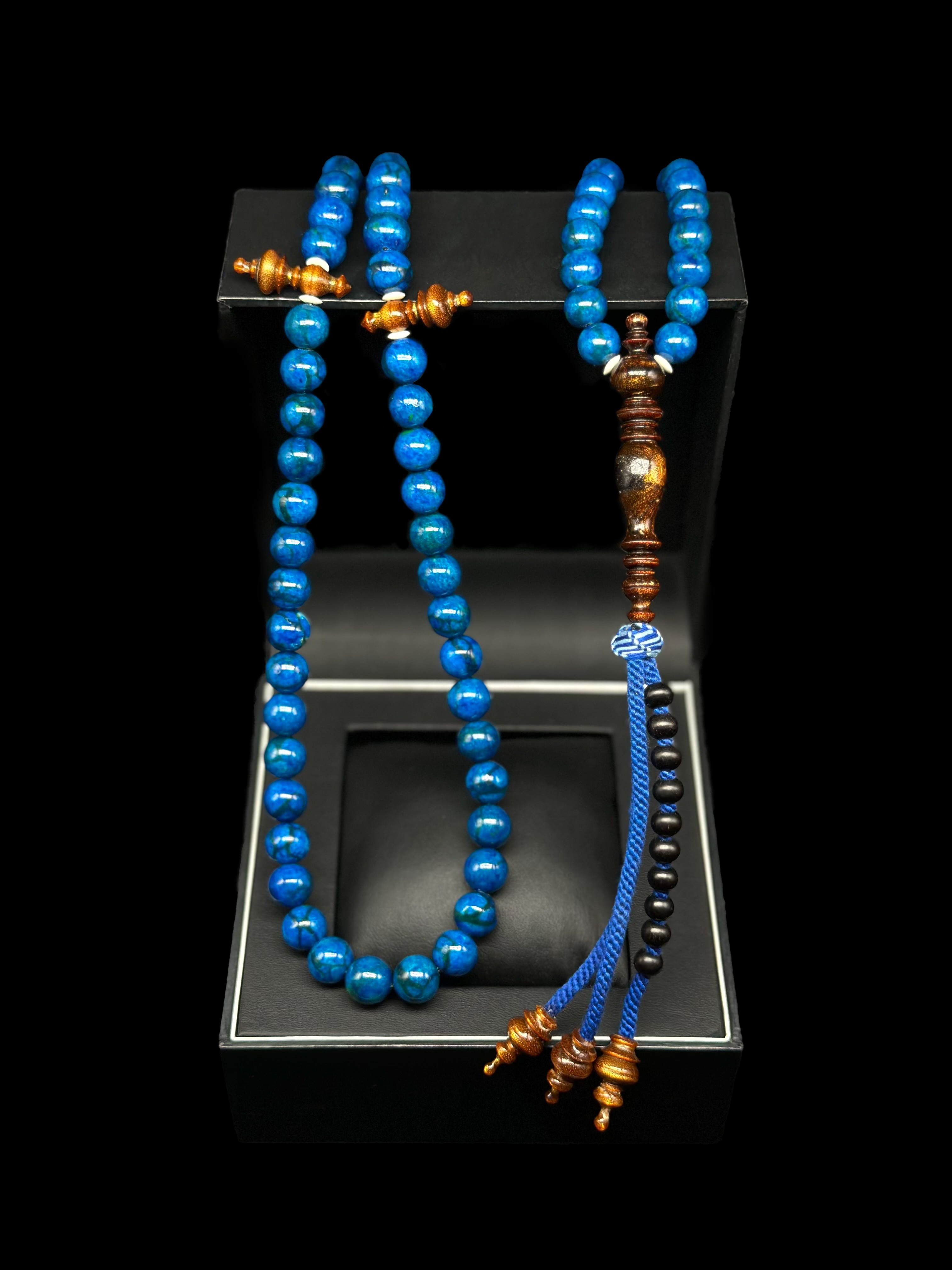 Blue Marjan x Gold Yusr Tasbih 99 Beads