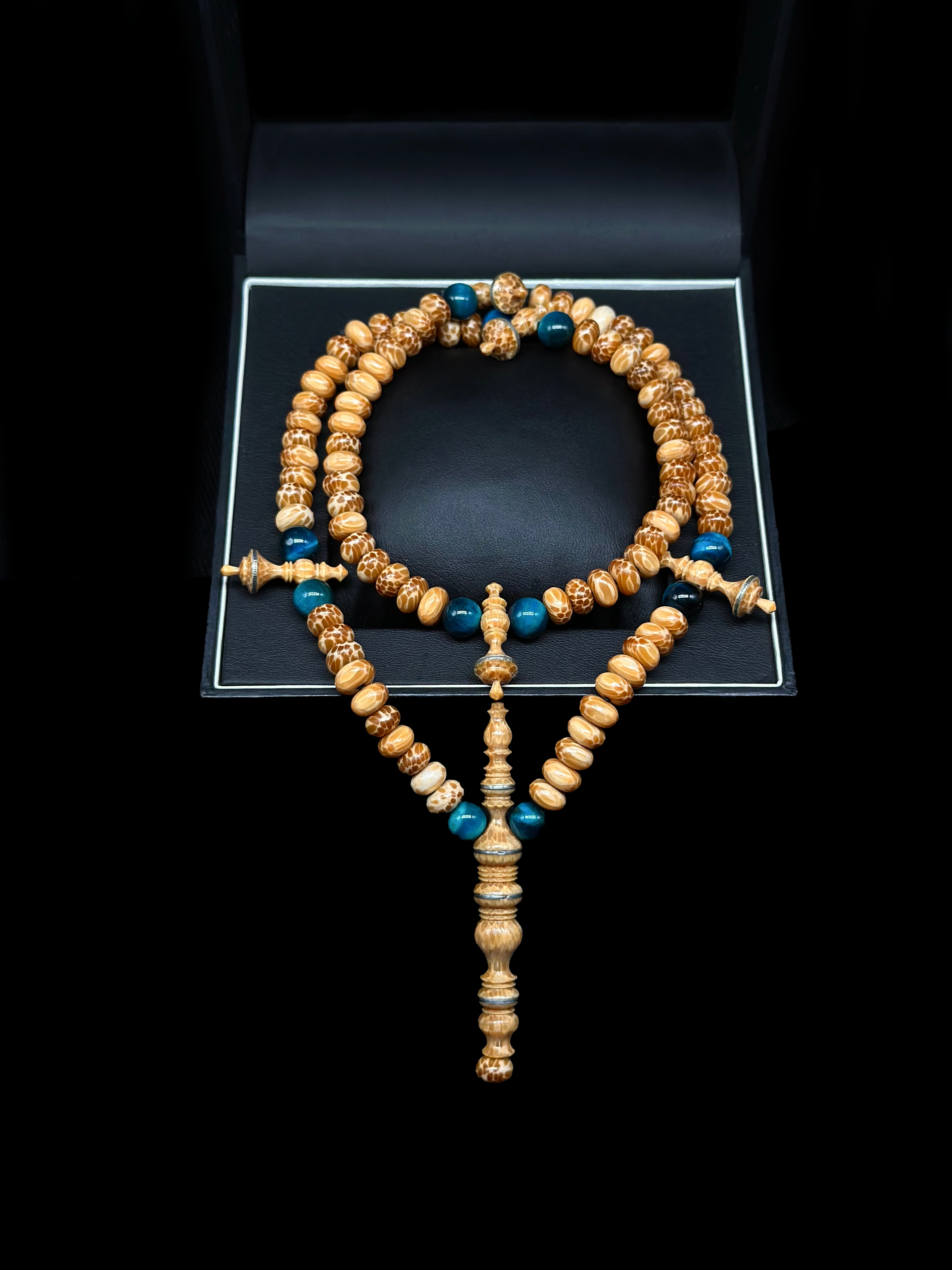 Pure White Nibung Wood x Blue Tiger Eye Tasbih (Pocket Size)