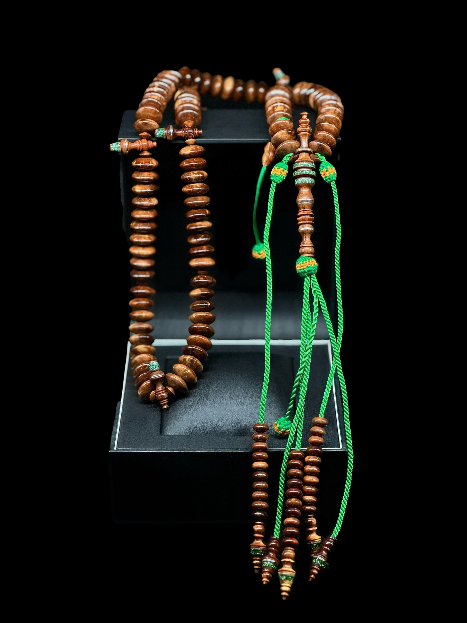 Kuka Coquilla Nut Tasbih With Emerald Inlay