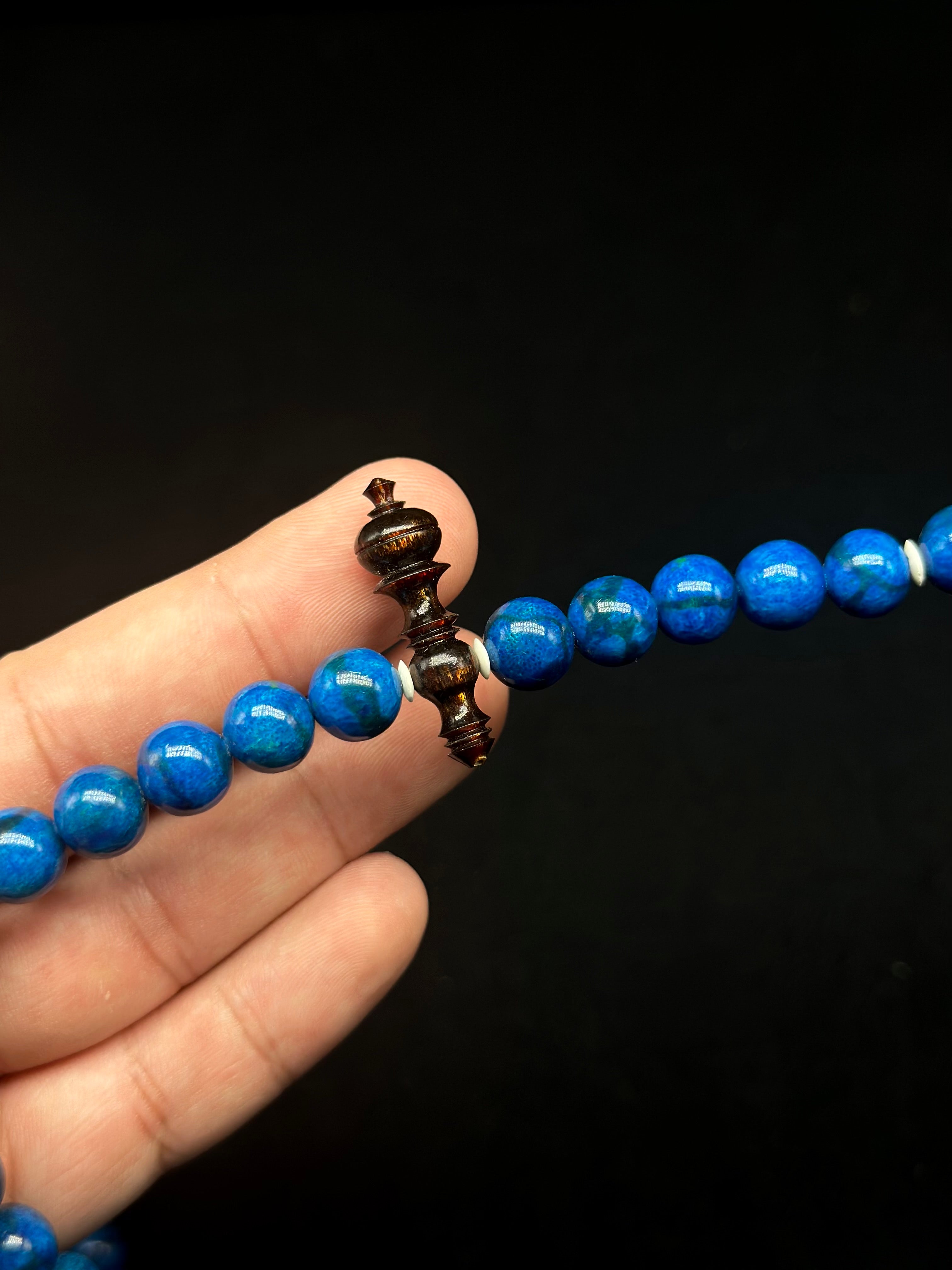 Blue Marjan x Gold Yusr x Tamarind x Oud Agarwood Tasbih