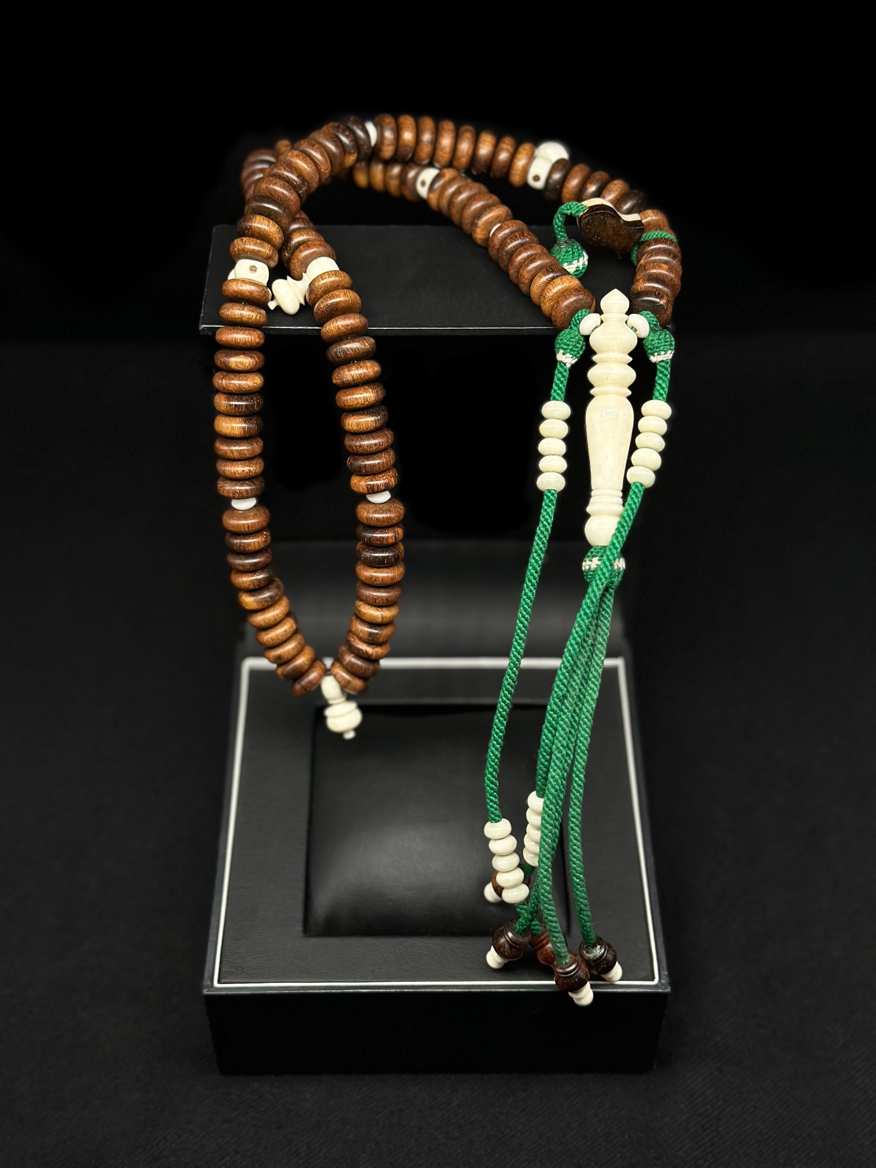 Pure Oud Agarwood x Cow Bone Tasbih With 2 Tone Prophetic Sandal
