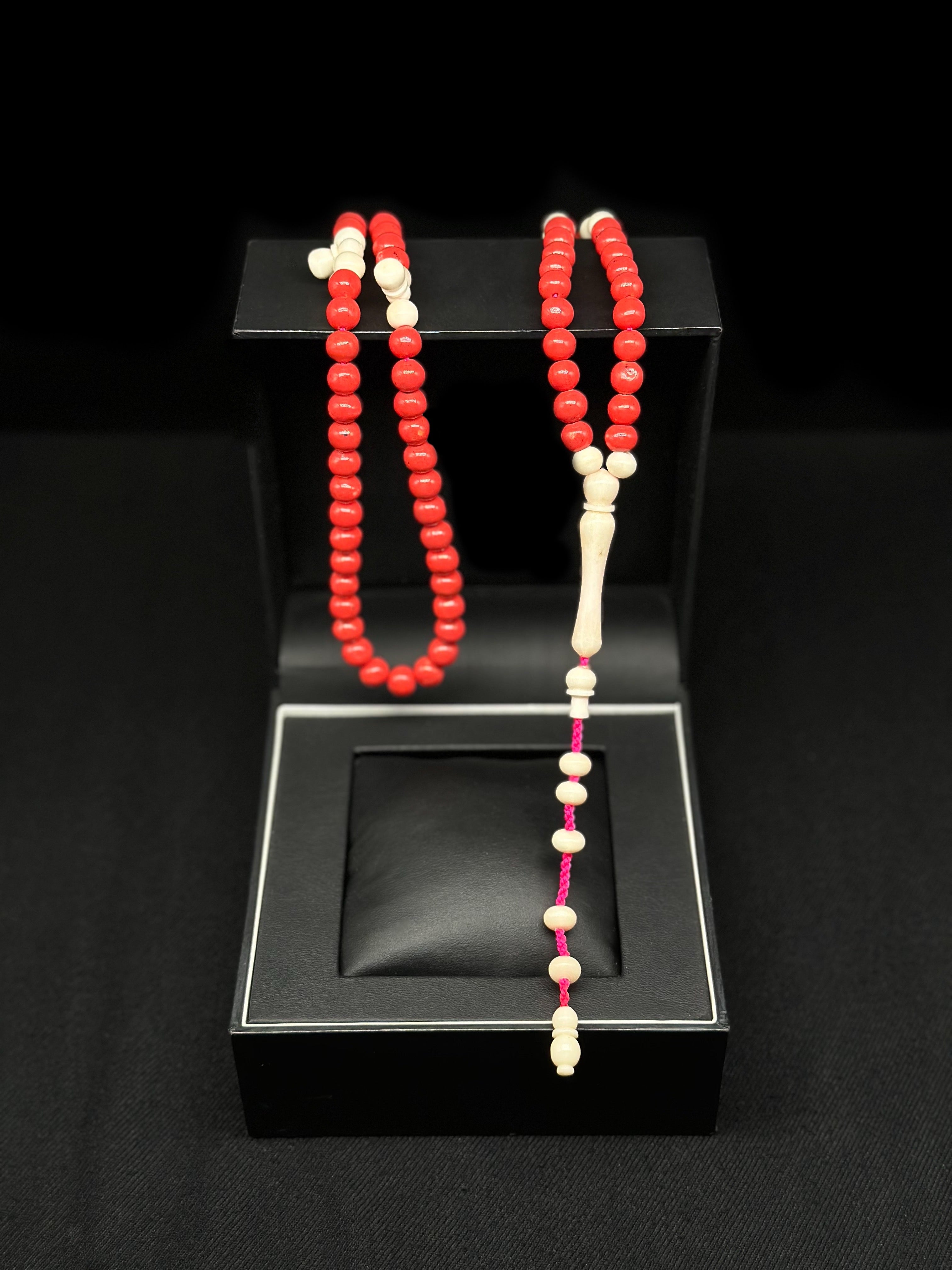 Adjustable Pink Marjan x Cow Bone Ottoman Tasbih 99 Beads