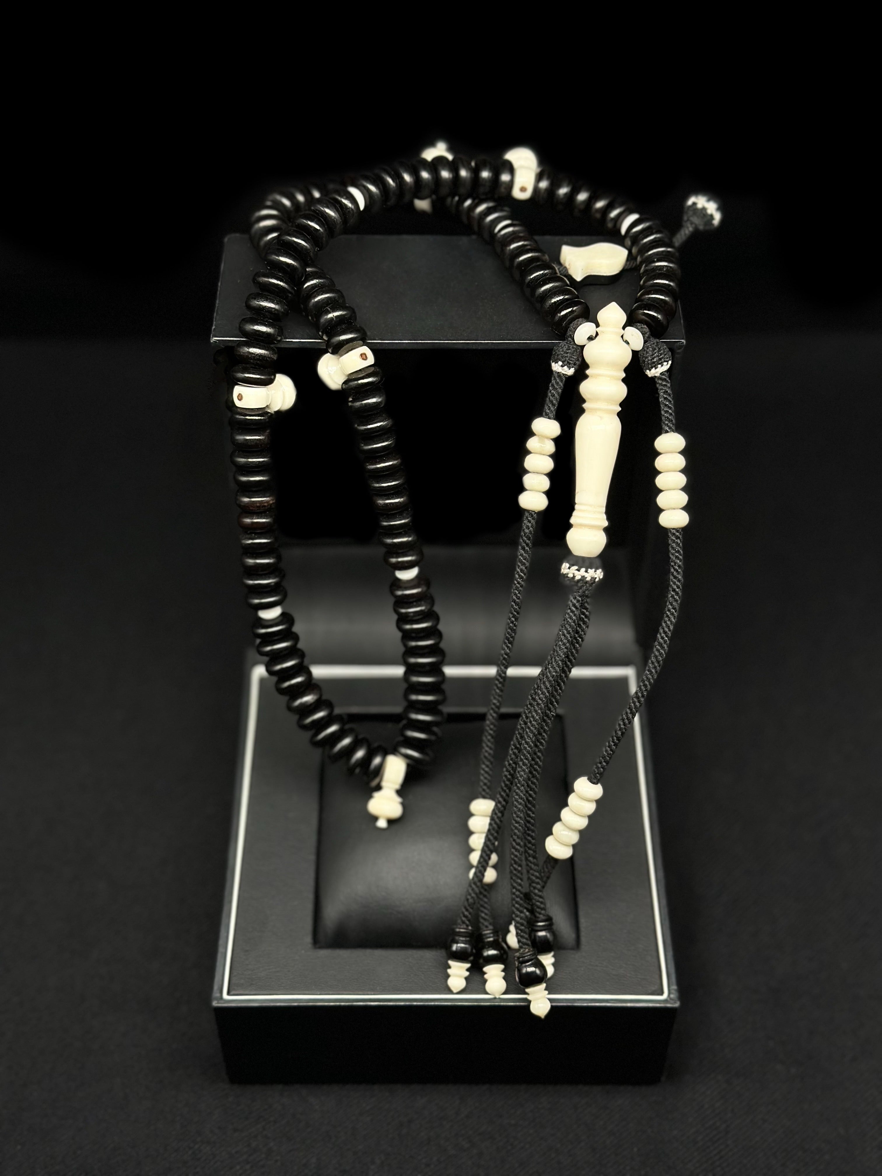 Pure Ebony x Cow Bone Tasbih With 2 Tone Prophetic Sandal