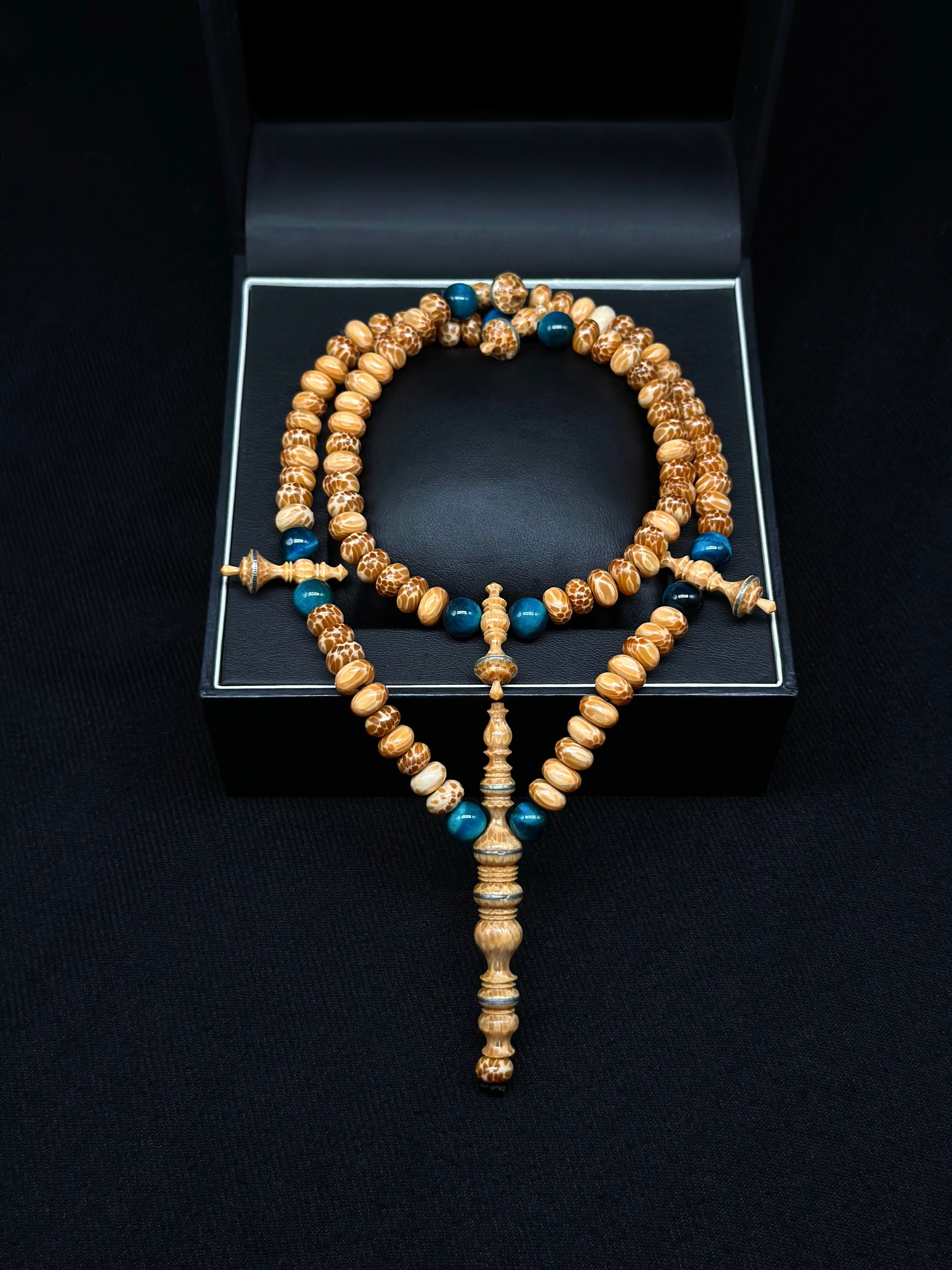 Pure White Nibung Wood x Blue Tiger Eye Tasbih (Pocket Size)