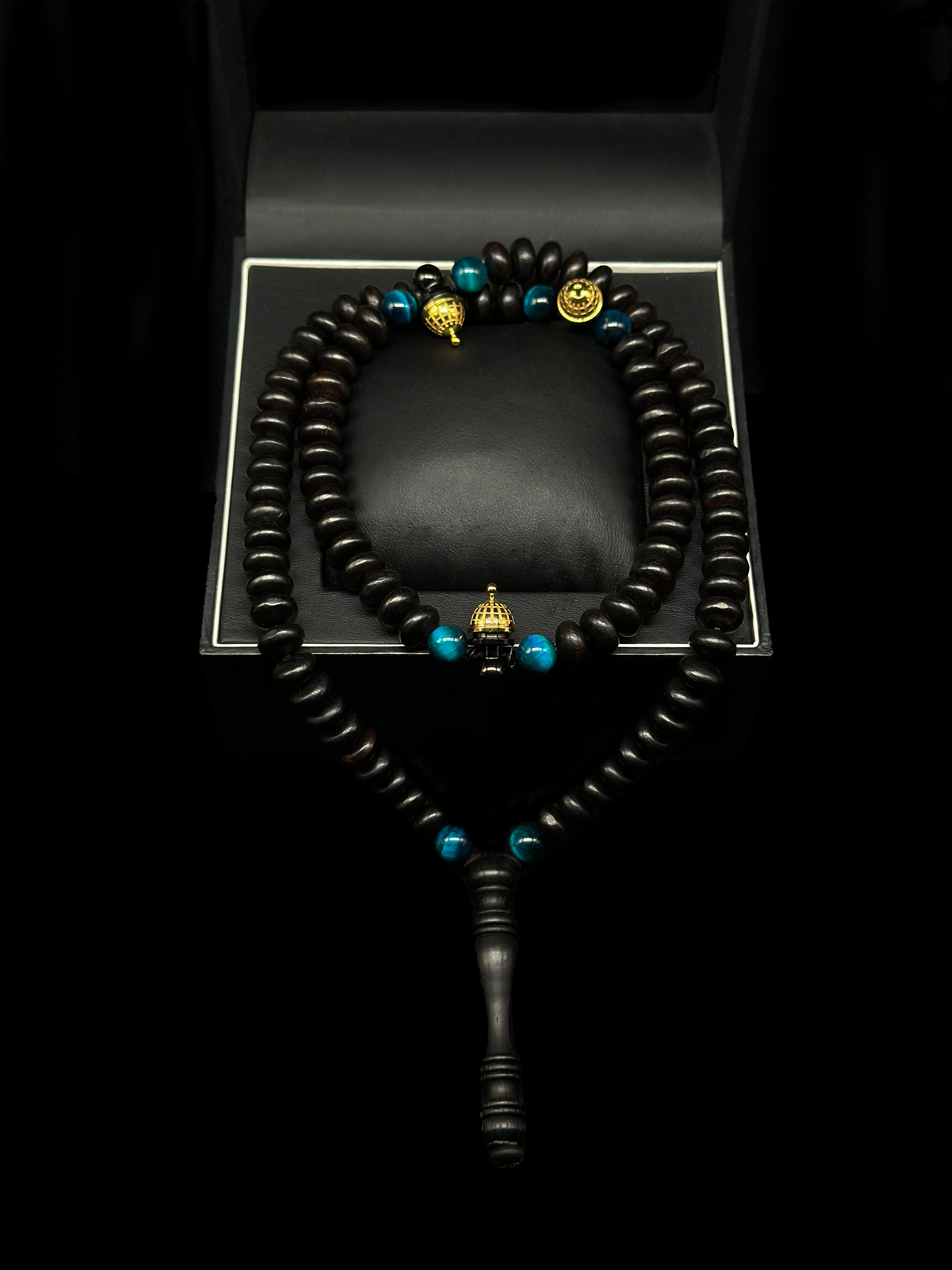 Pure African Blackwood Ebony x Blue Tiger Eye Darqawi Tasbih Al Aqsa Model (Limited Edition)