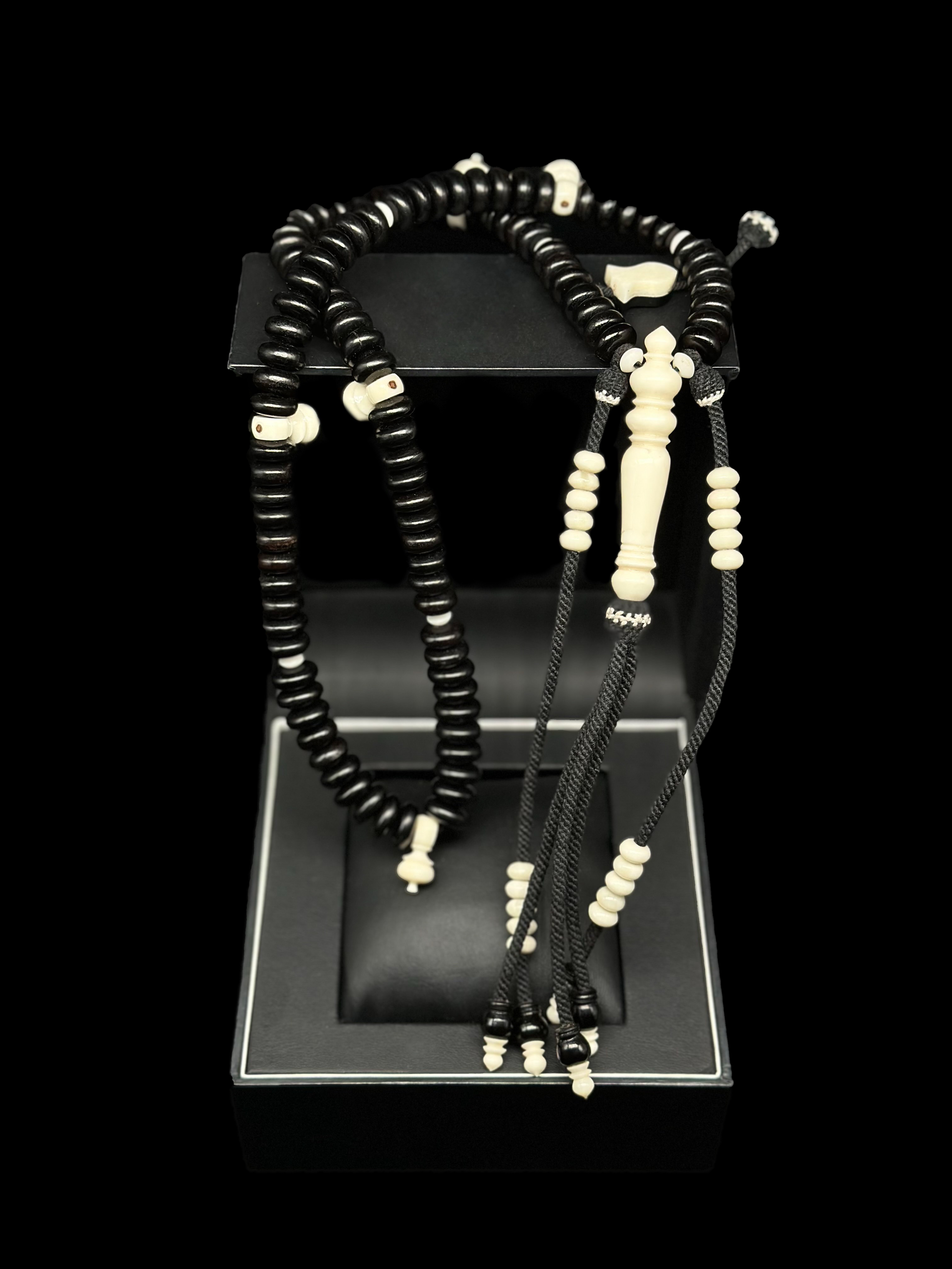 Pure Ebony x Cow Bone Tasbih With 2 Tone Prophetic Sandal
